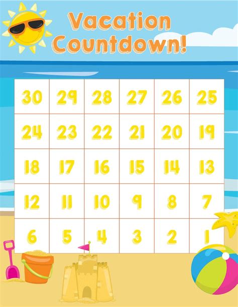 Printable Countdown Calendar For Vacation